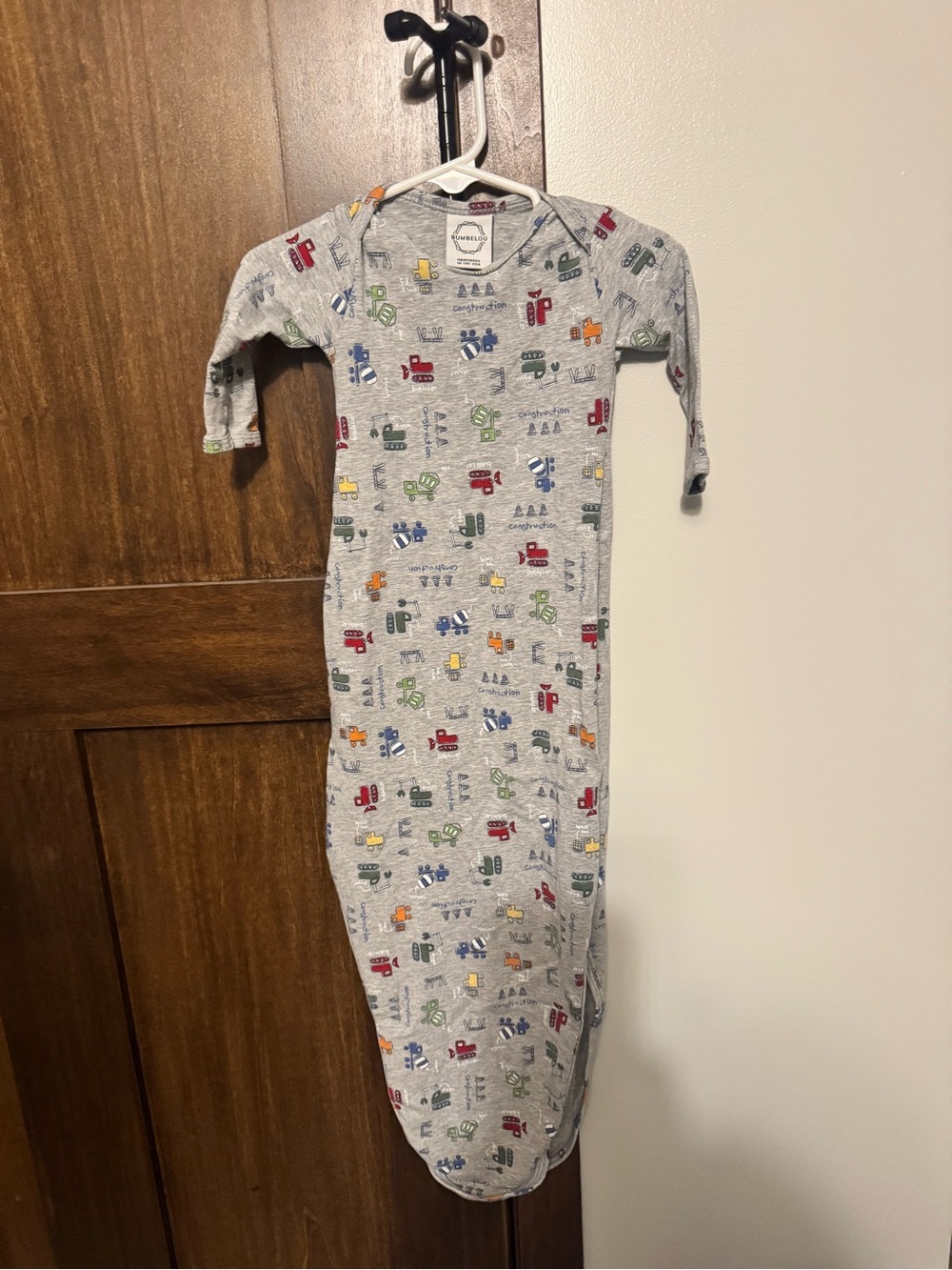 Bamboo Gray Construction-Print Knotted Sleep Gown